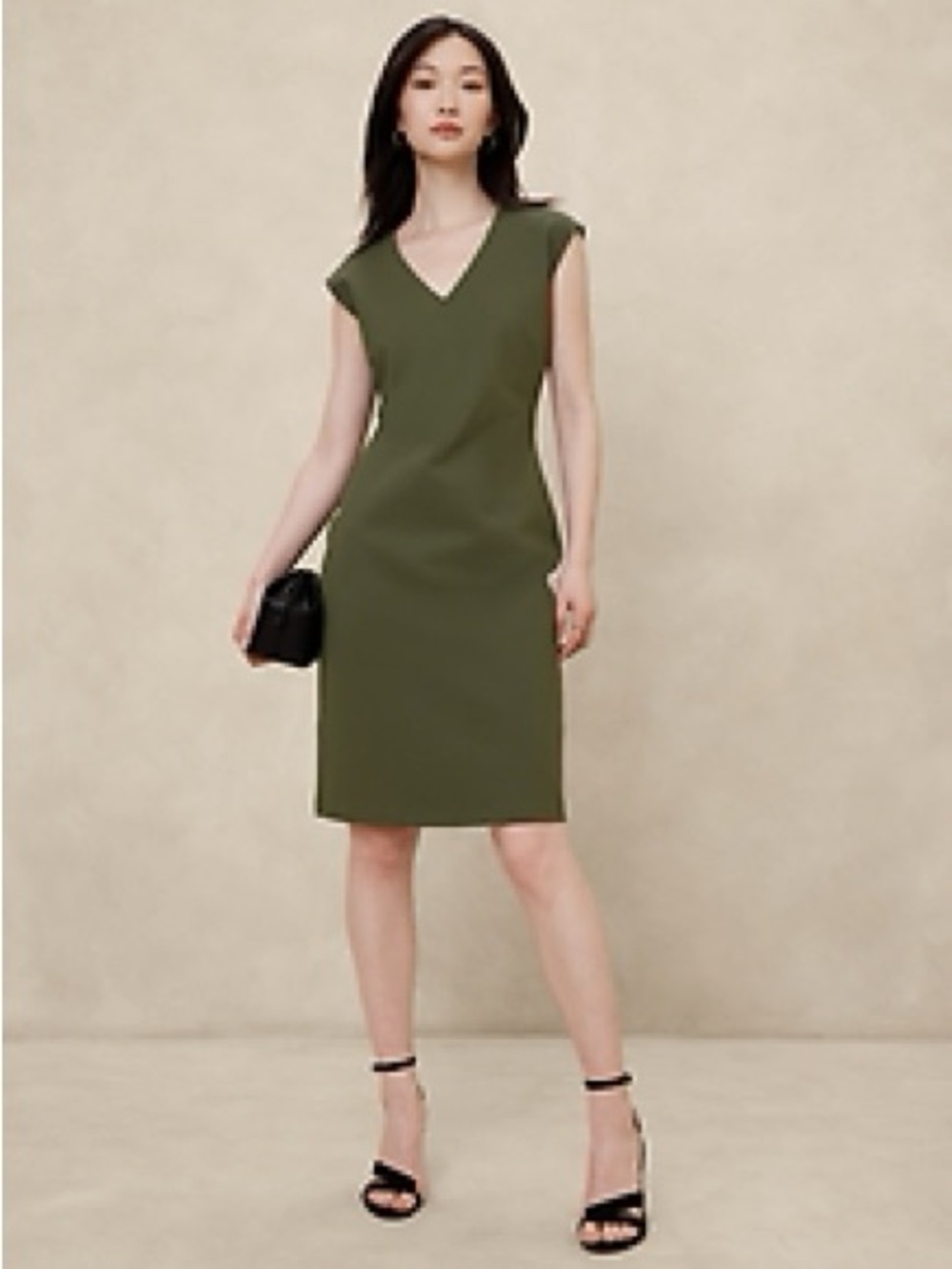 Banana Republic Olive V-Neck Cap Sleeve Midi Dress